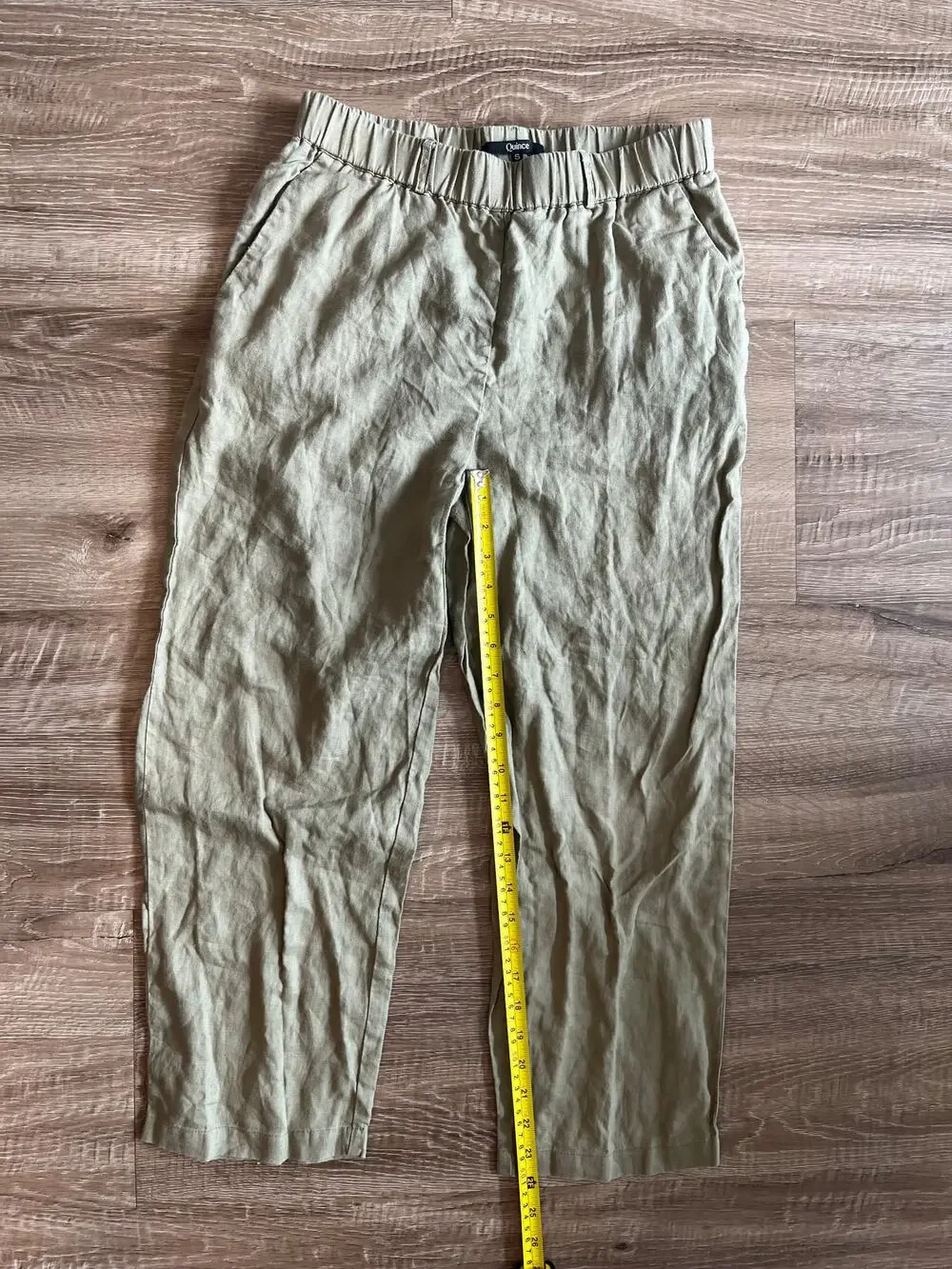 Quince khaki linen blend pull on pants womens small elastic waist